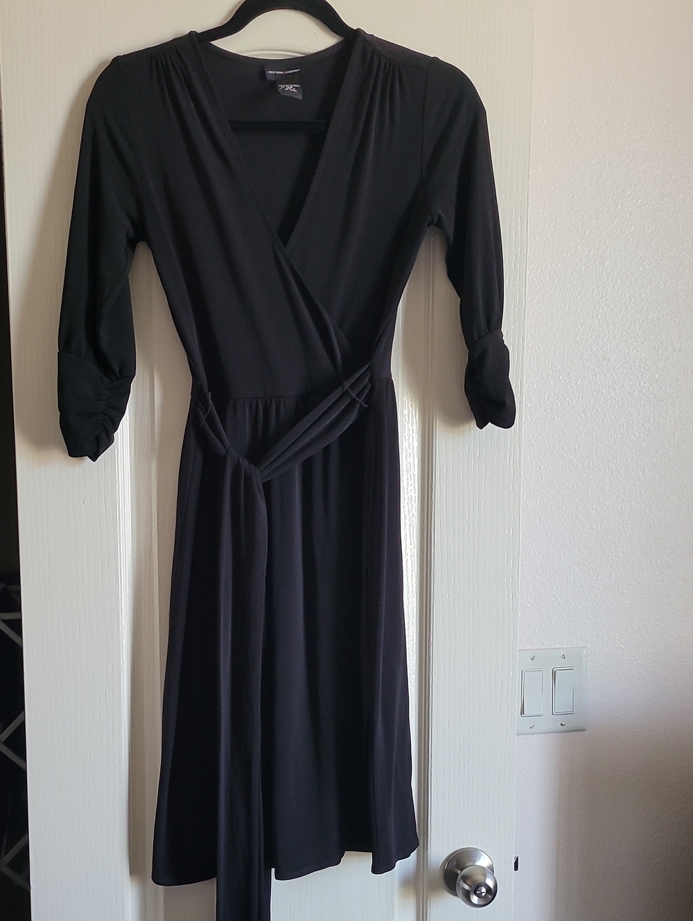 New York & Company Black Wrap Dress with Tie Waist